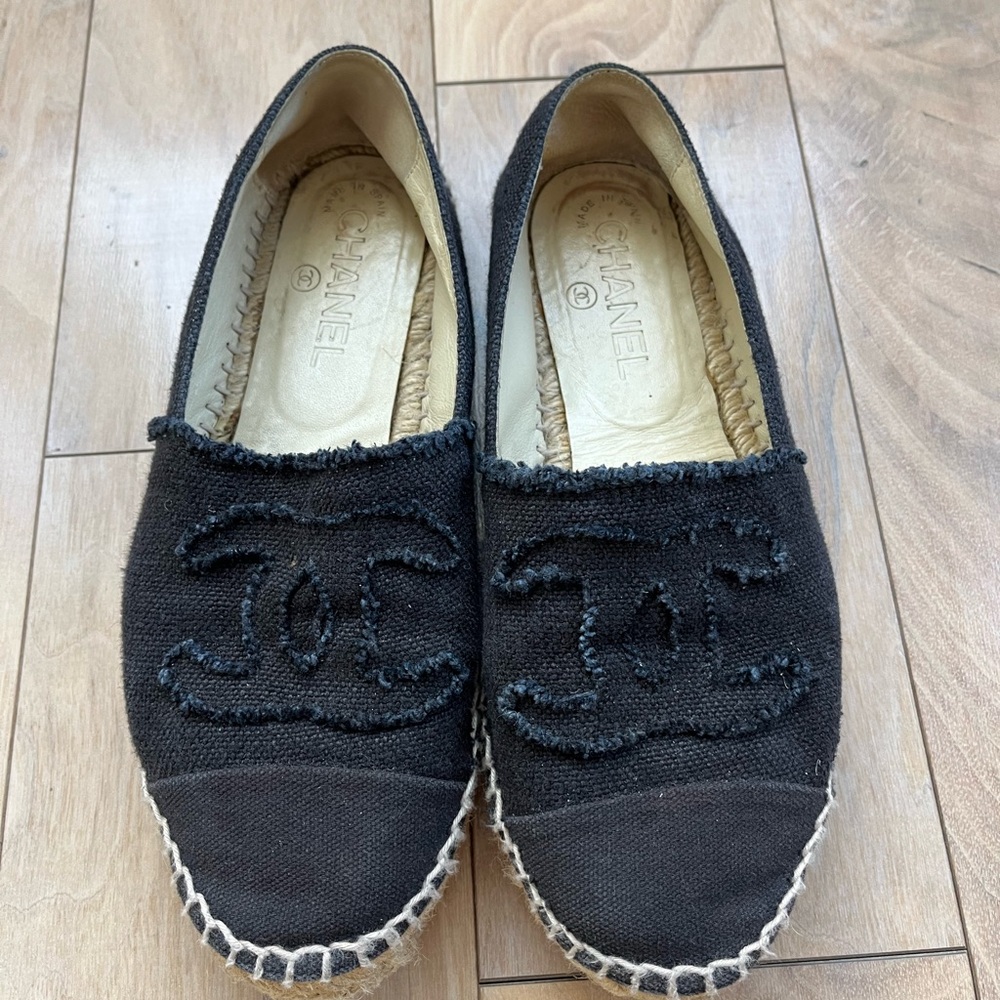 CHANEL Black Canvas Espadrilles